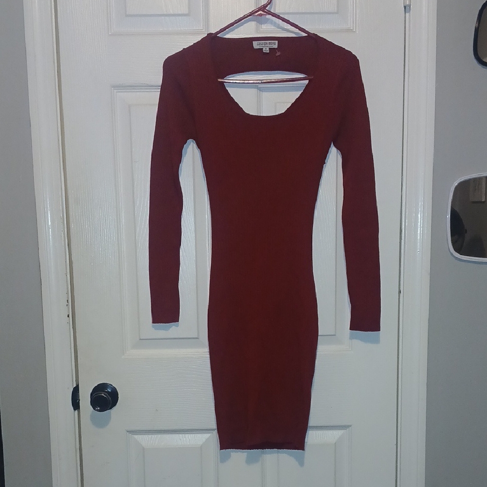 Fashion Nova Deep Red Long Sleeve Dress